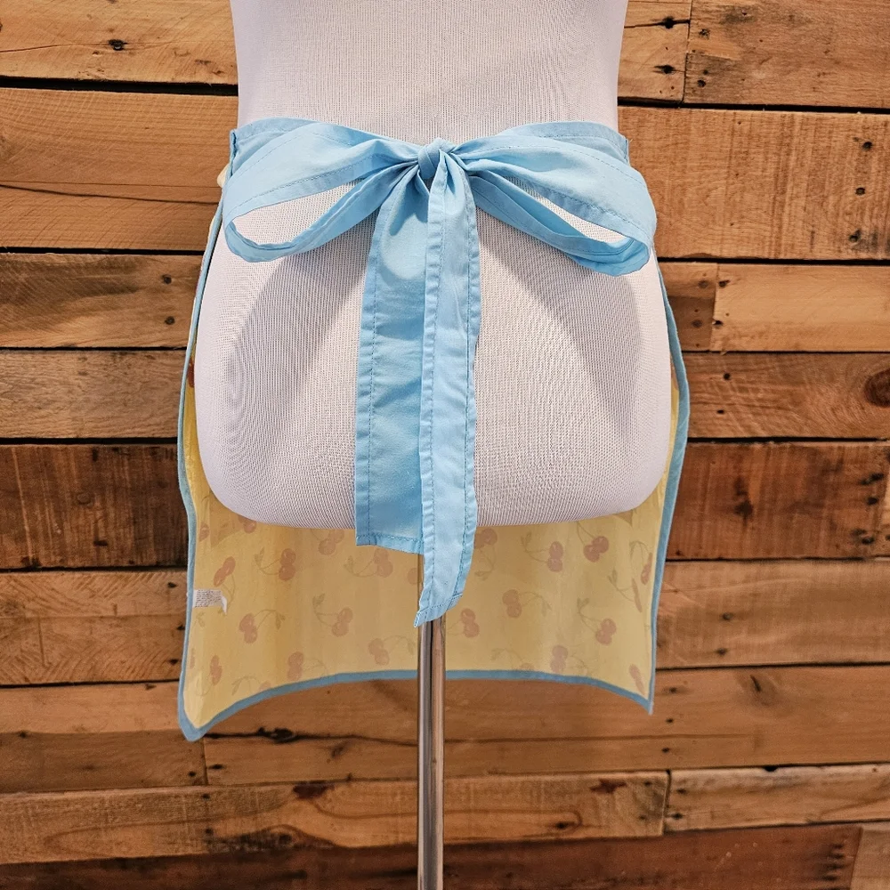 Retro Yellow Cotton Half Apron w/ Cherry Design